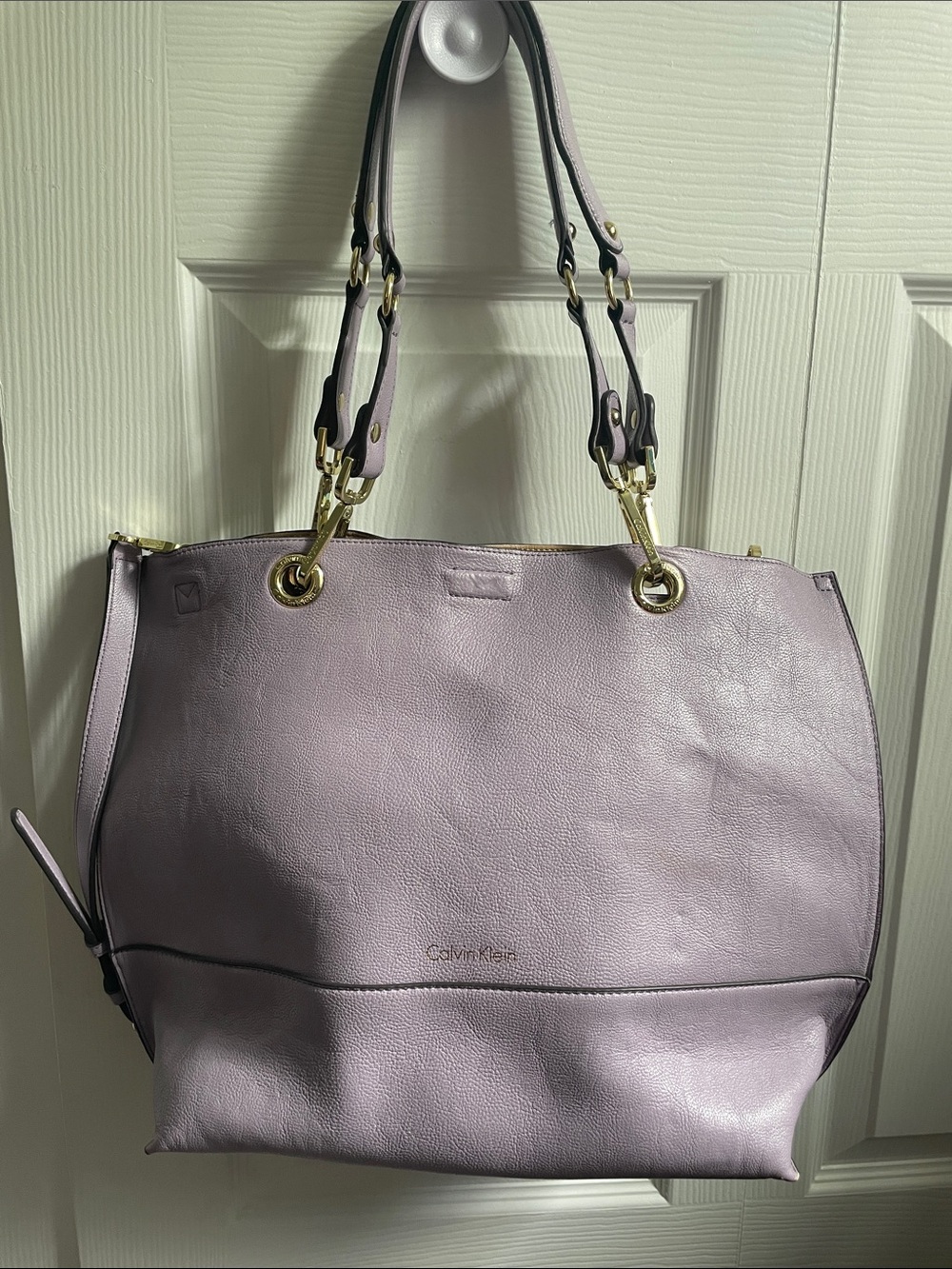 Calvin Klein Lavender Leather Tote with Gold-Tone Hardware